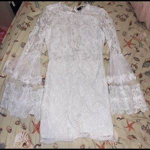 White Bell Sleeve Lace Dress